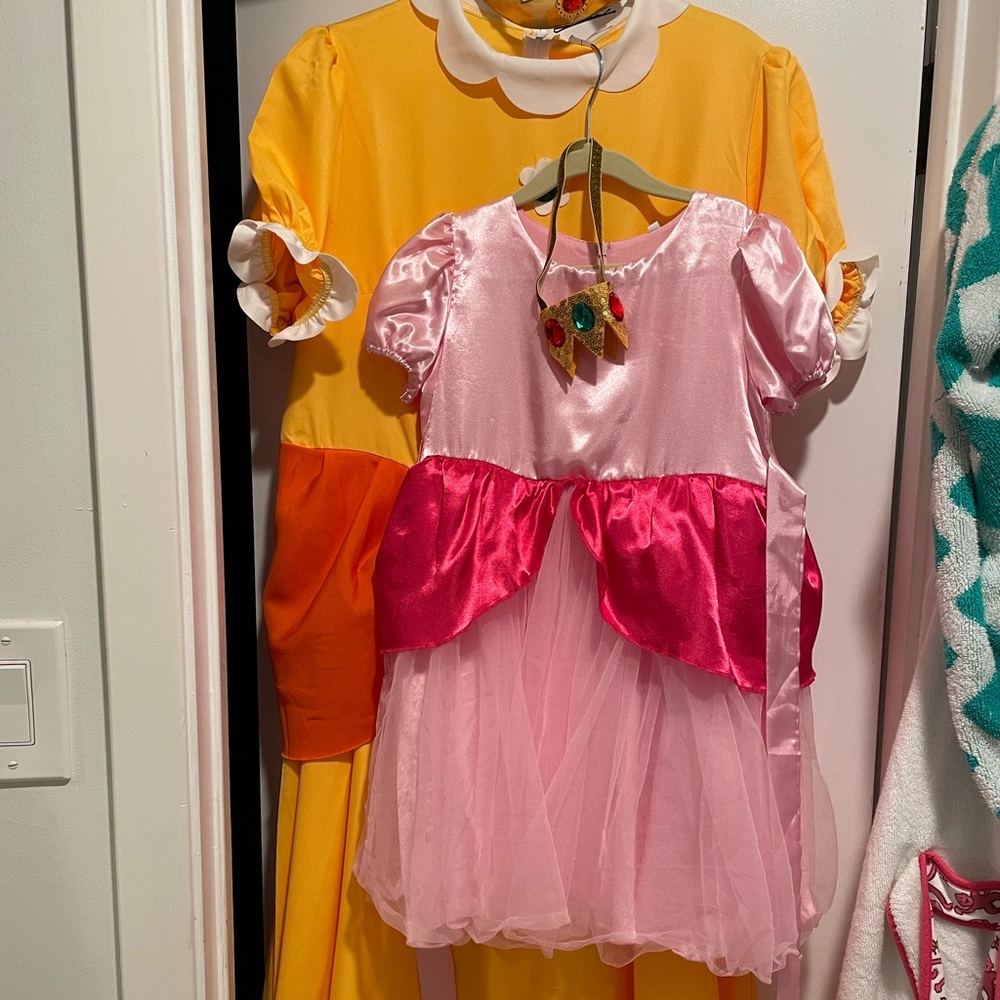 Princess Peach (3t) and Princess Daisy (xl) costumes